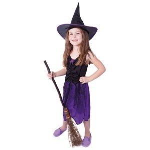 Dětský kostým čarodějnice fialový s kloboukem (M)