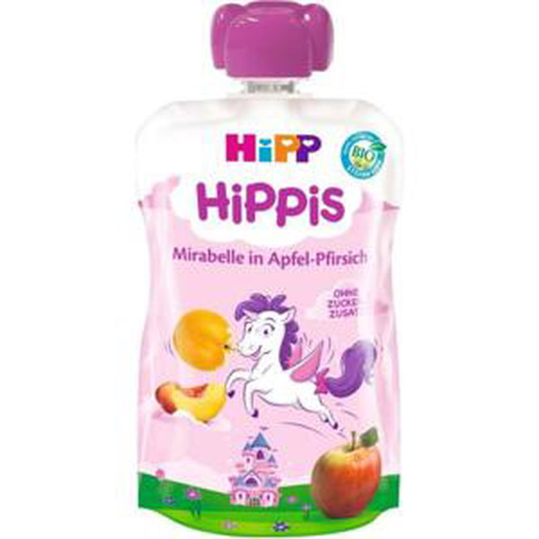 Kapsička BIO Hippies jablko-broskev-mirabelka 12m + 100g Hipp