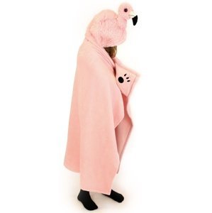 Cozy Noxxiez BL816 Plameňák - hřejivá deka s kapucí se zvířátkem a tlapkovými kapsami