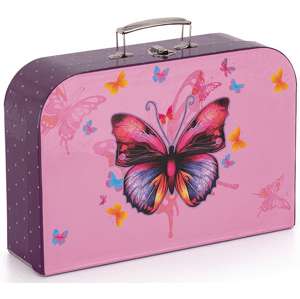 Dětský lamino kufřík - 34 cm - motýl - růžový