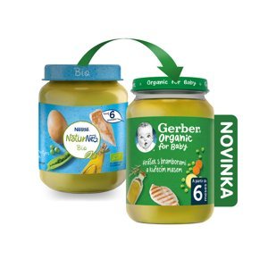 GERBER Organic dětský příkrm hrášek s brambory a kuřecím masem 190 g