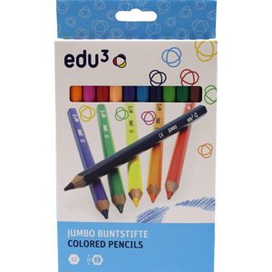 EDU3 Jumbo šestihranné pastelky K12, tuha 5 mm, 12 barev v papírové krabičce