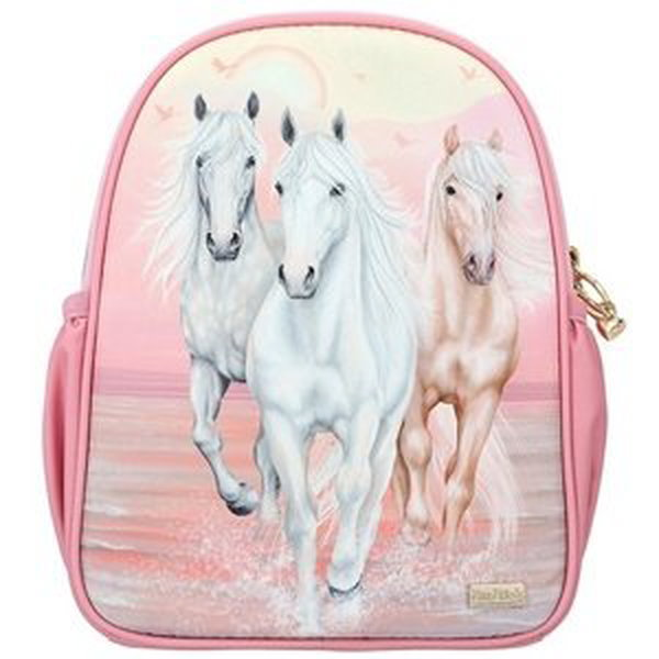 Batůžek Miss Melody, Růžový, pastelové barvy, 3 koně v běhu