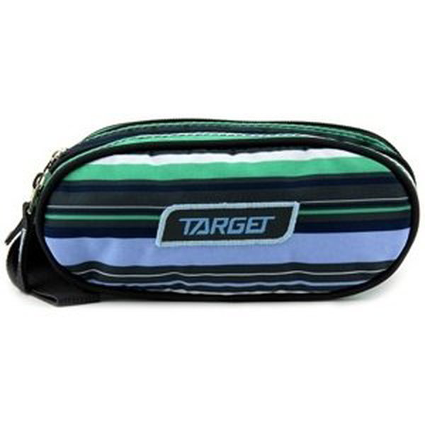 Školní penál Target, Dvoukomorový, zeleno-modro-šedé pruhy