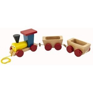 Vlak + 2 vagónky dřevo tahací barevný celková délka 43cm