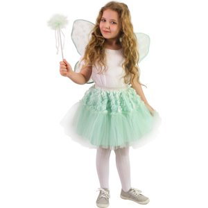 Dětský kostým tutu sukně zelená květinová víla s hůlkou a křídly e-obal