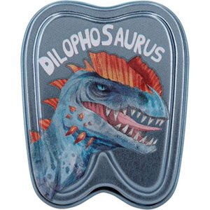 ASST | Plechová krabička Dino World, Dilophosaurus, modrá