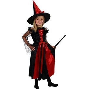 Dětský kostým čarodějnice černo-červená s kloboukem (M)
