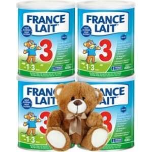 France Lait 3 mléčná výživa na podporu růstu pro malé děti od 1 roku 4x400g + Medvídek