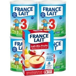 France Lait 3 mléčná výživa na podporu růstu pro malé děti od 1 roku 4x400g + Rýžová kaše