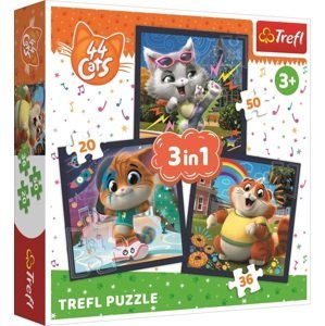 Trefl Puzzle 3v1 - Zoznámte sa s milými mačkami / Rainbow 44 cats