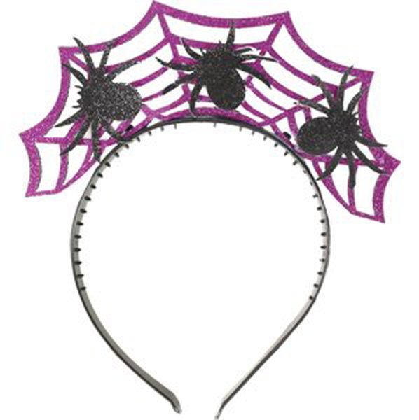 Čelenka Halloween fialová s pavouky