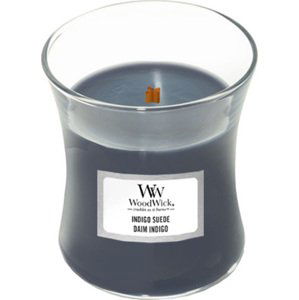 WoodWick Modrý semiš, Svíčka oválná váza, 85 g