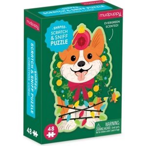 Mudpuppy Puzzle Vánonční pes Corgi s vůní chvojí 48 dílků