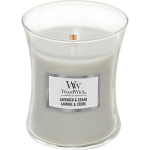 WoodWick, Levandule a cedr, Vosková svíčka v oválné váze 275 g