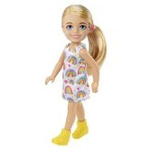 Barbie Club Chelsea Mini Girl Doll Blonde Wearing RainbowPrint Dress And Yellow Shoes