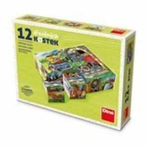 Dino Kostky kubus Mašinka dřevo 12ks v krabičce 16x12x4cm