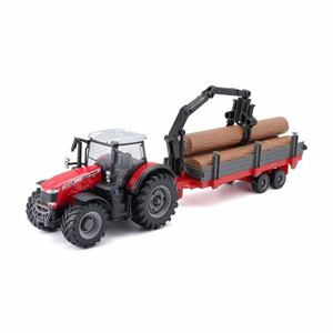 Bburago 10cm Farm Traktor na setrvačník s vlečkou Massey Ferguson 8740S