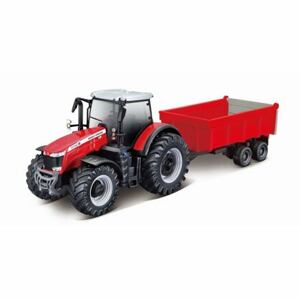 Bburago 10cm Farm Traktor na setrvačník s vlečkou na dřevo Massey Ferguson 8740S