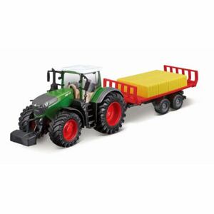 Bburago 10cm Farm Traktor na setrvačník s vlečkou a senem Fendt 1050 Vario