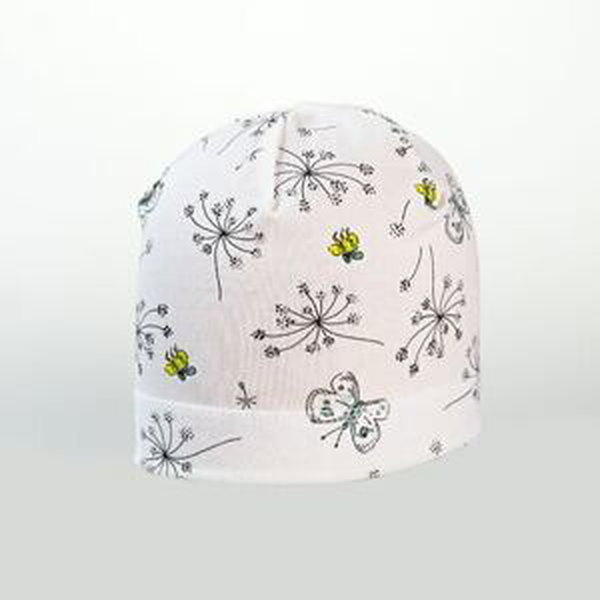 Karpet Dívčí úpletová čepice s potiskem květy - bílá vel.3
