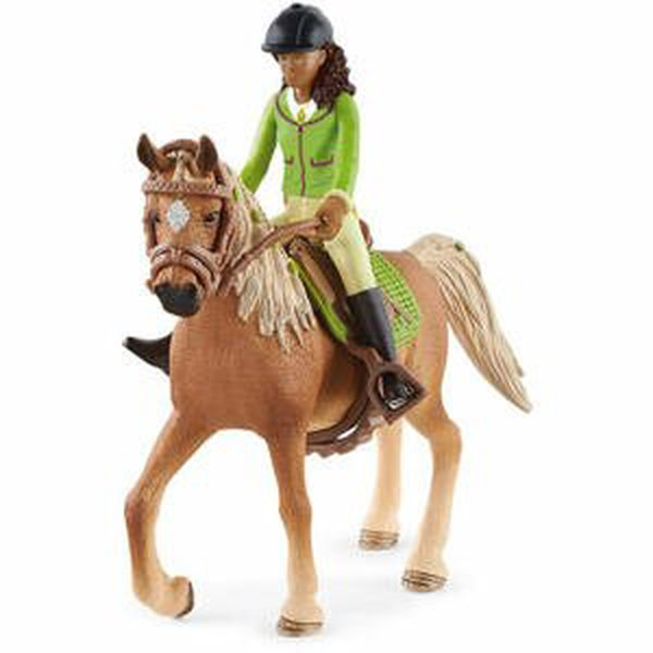 Schleich Černovláska Sarah s pohyblivými klouby na koni