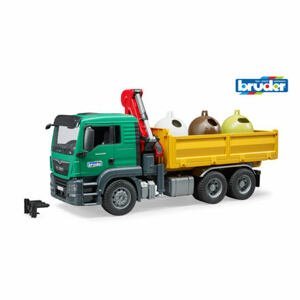 BRUDER Komerční vozy - MAN nákladní auto se 3 recyklačními popelnicemi a lahvemi