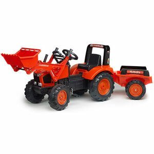 FALK Šlapací traktor Kubota s nakladačem a vozíkem - červený