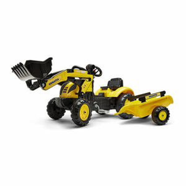 FALK Šlapací traktor Komastu s nakladačem a vozíkem - žlutý