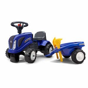 FALK Odrážedlo traktor Baby New Holland T7 s vozíkem a lopatou s hráběmi