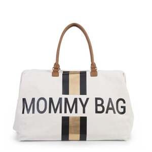 CHILDHOME Mommy Stripes Black Velká plátěná taška béžová / zlatá