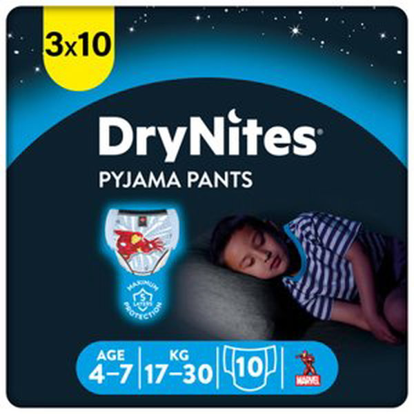 Huggies DryNites pyĹľamovĂ© kalhoty jednorĂˇzovĂ© chlapci 4-7 let 3 x 10 kusĹŻ
