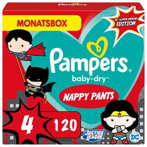 Pampers Baby-Dry Pants Warner Brothers, velikost 4, 9-15 kg, měsíční balení (1 x 120 kalhotkových plen)