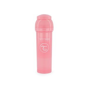 TWIST SHAKE Dětská láhev proti kolice 330 ml v pastelově růžové barvě