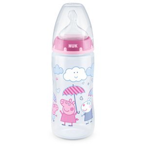NUK Dětská láhev First Choice + Prasátko Peppa s teplotou Control , 6-18 měsíců, 300 ml, v růžové barvě.