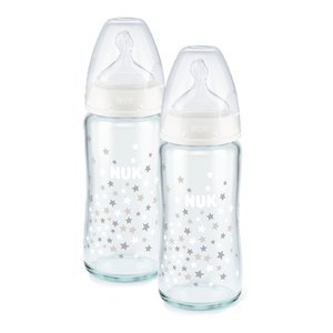 NUK Skleněná láhev First Choice ⁺ od narození 240 ml, teplota control ve dvojitém balení bílá