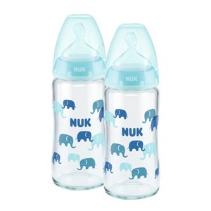 NUK Skleněná láhev First Choice ⁺ od narození 240 ml, teplota control ve dvojitém balení modrá