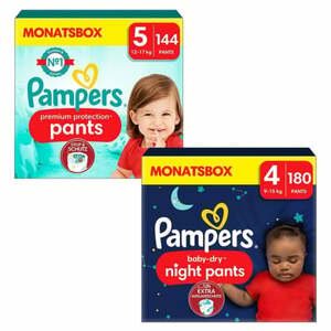 Pampers Protection Night Kalhoty Premium, velikost 5, 12-17 kg (144 plen) a Baby-Dry Pants , velikost 5 12-17 kg (160 kalhot).