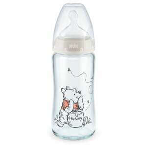 NUK Dětská skleněná láhev First Choice +Disney Medvídek Pú 240 ml v béžové barvě