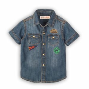 Košile džínová chlapecká s krátkým rukávem, Minoti, Roar 2, modrá - 74/80 | 9-12m