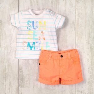 Chlapecký set, tričko a kraťasy, Minoti, SURF 1, oranžová - 86/92 | 18-24m