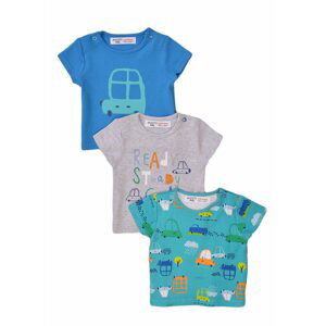 Tričko kojenecké s krátkým rukávem 3pack, Minoti, Transport 3, modrá - 62/68 | 3-6m