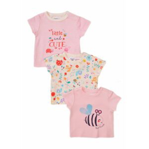 Tričko kojenecké s krátkým rukávem 3pack, Minoti, Garden 3, růžová - 56/62 | 0-3m