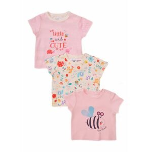 Tričko kojenecké s krátkým rukávem 3pack, Minoti, Garden 3, růžová - 74/80 | 9-12m