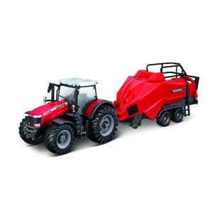 Bburago 1:50 Farm Traktor Massey Ferguson 8740S + Baler Lifter Rood