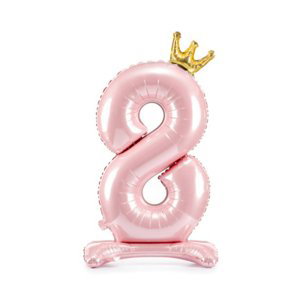 Balónek fóliový Stojící číslo s korunkou růžová 84 cm - Číslice 8 Albi