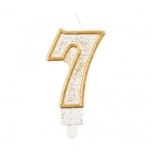 Svíčka dortová zlatá, bílá číslo 7