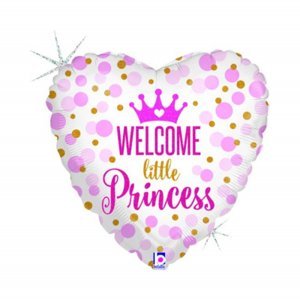 Balónek fóliový Welcome little princess Srdce s puntíky Albi