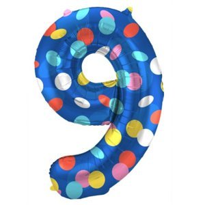 Balónek fóliový 86 cm číslo 09 barevné puntíky Albi