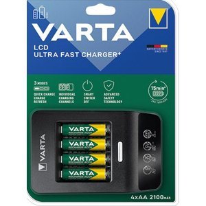 VARTA LCD Ultra Fast 15min charger + 4xAA 2400 mAh + adaptér 12V